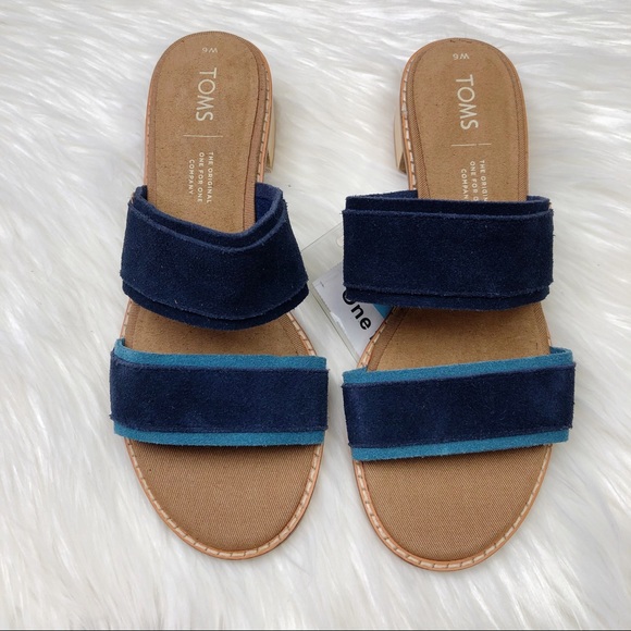 New TOMS Mariposa Navy Blue Suede Sandals - Picture 2 of 10